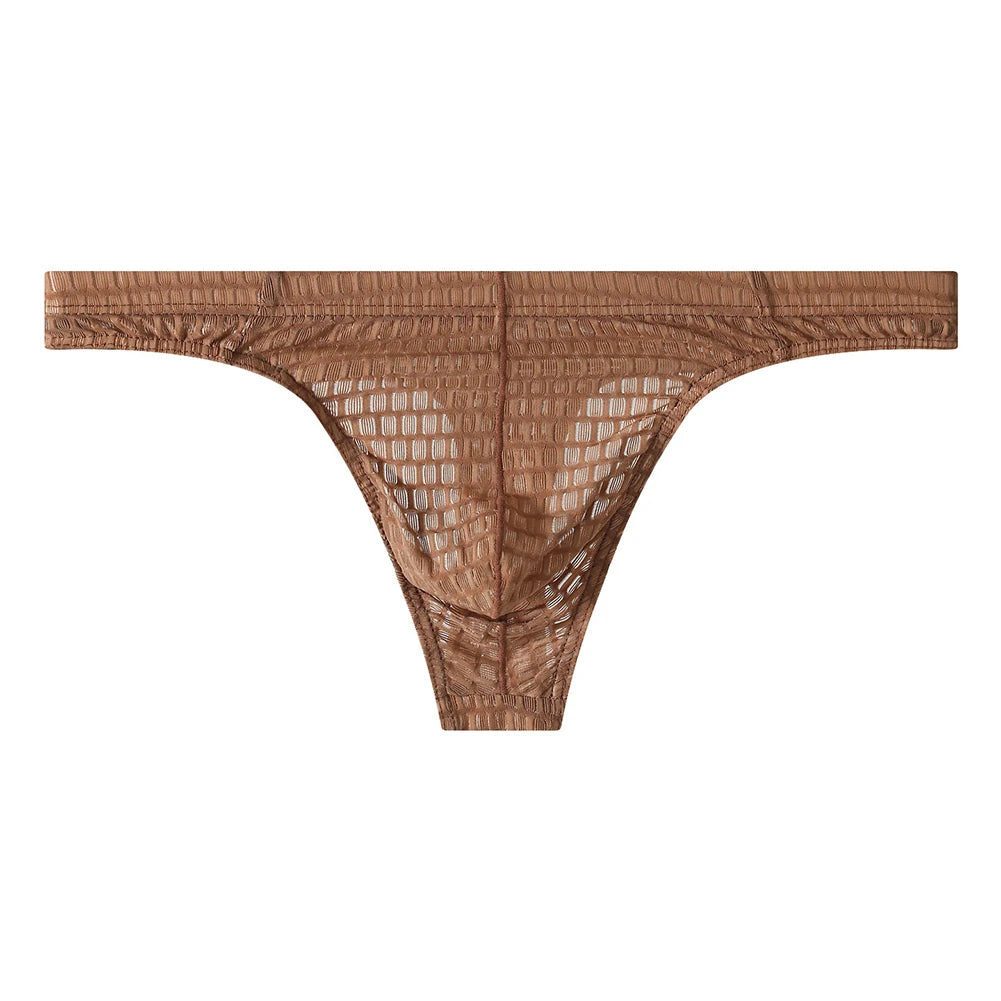 Men Comfortable Soft Underwear See Through Mesh Jockstrap Pouch Thong Low Rise Breathable Bikini G-strings Male