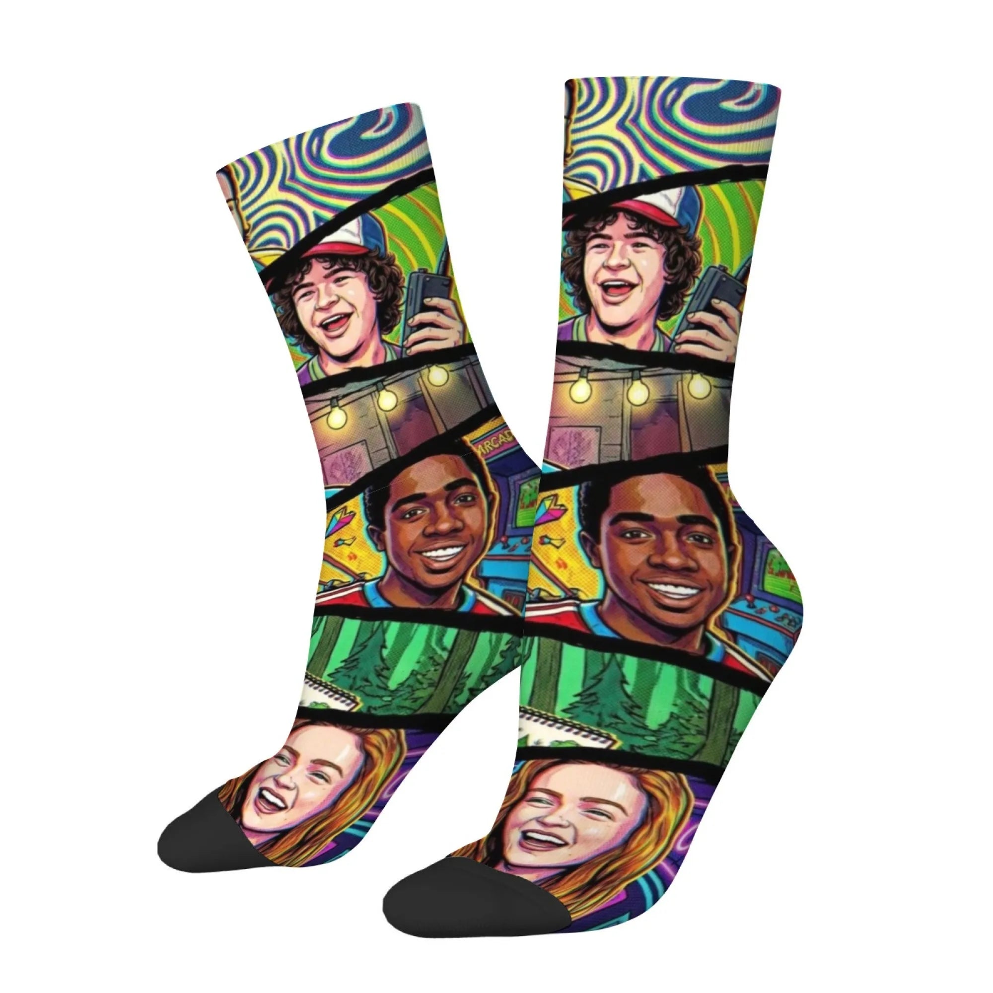 Science Fiction Adventure Pop Comic Men's Socks Harajuku Retro Style Casual Fashion Socks Novelty Funny Happy Hip-Hop Socks Gift