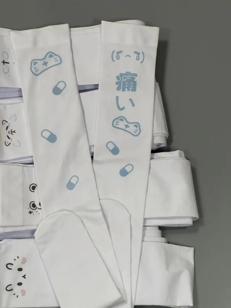 White Sexy Subculture Cute Cartoon Print Long Socks Haraiuku Over Knee Thigh High Stockings Y2K Cosplay Women's Socks Kawaii