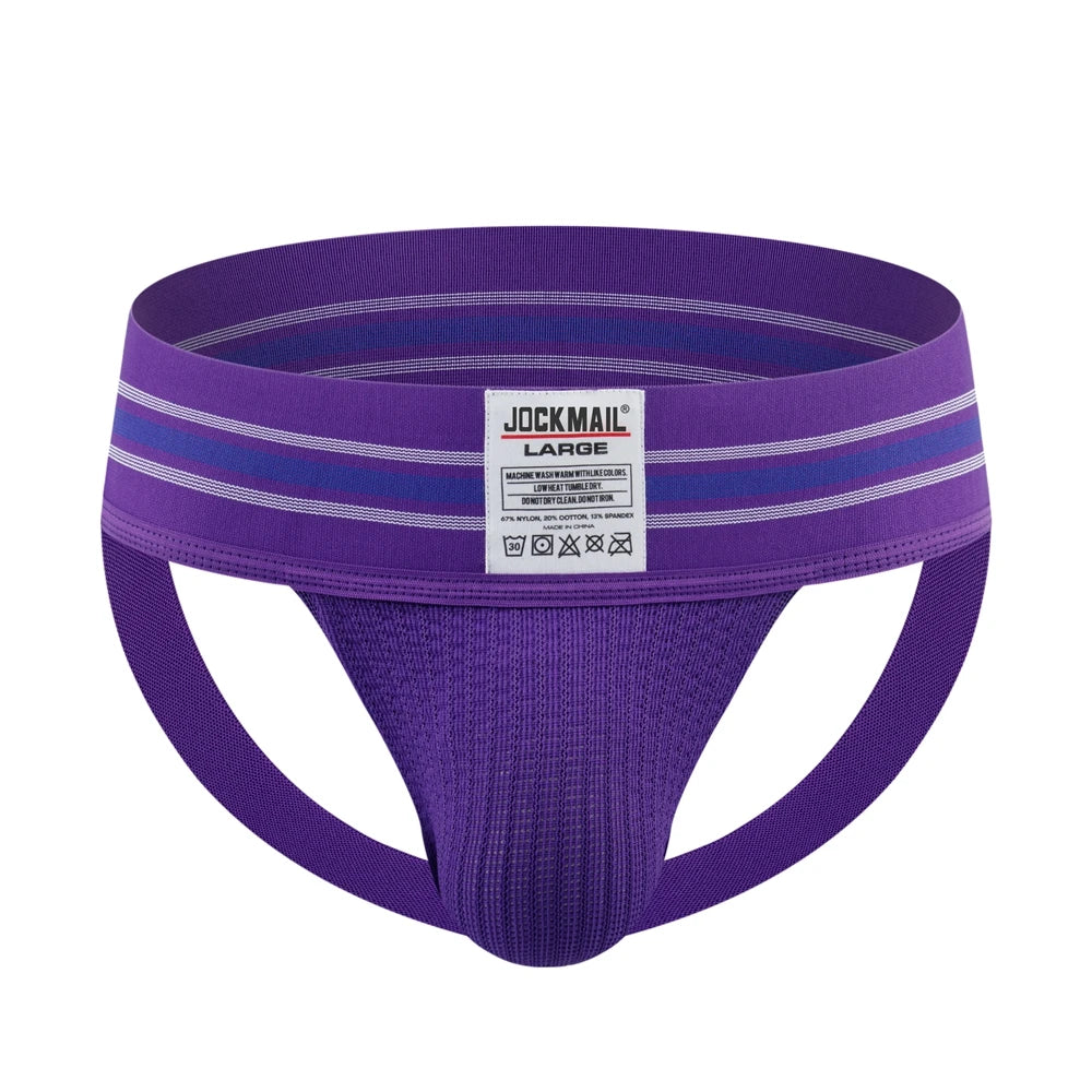JOCKMAIL Men's Nylon Mesh Hole Jockstrap Low Waist Sexy Men Underwear Independent Bag Elastic Fashion Thong Athletic Underpants
