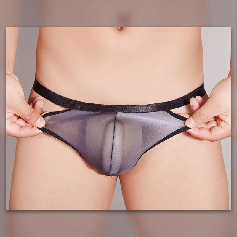 Men Briefs High Elastic Underwear Shiny Glossy Smooth Transparent Breathable See-Through Underpants Low-Waist Panties For Man