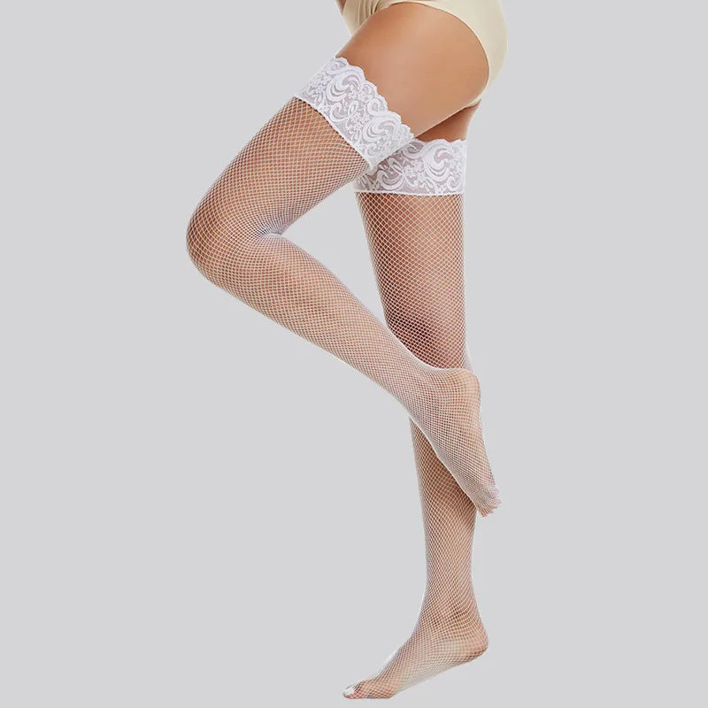 Sexy Fishnet Stockings Woman Socks Fashion Over the Knee High Socks Kawaii Long Socks Lace Top Silicon Strap Anti-skid Back Line