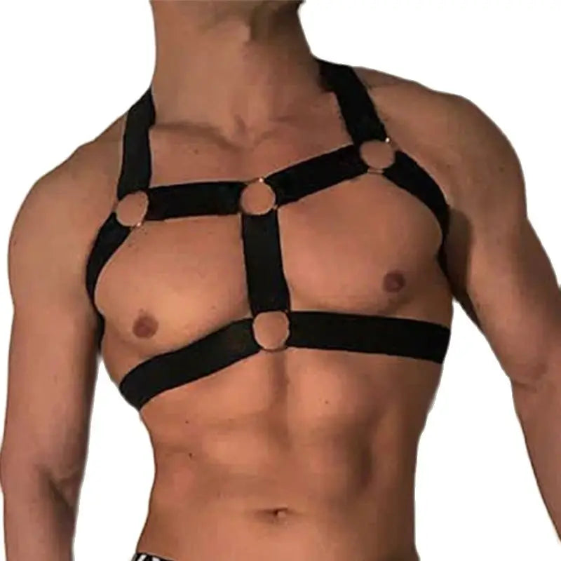 Harness Man Strap Costume Men Sexy Shoulder Bondage Chest Lingerie Metal Ring Elastic Belt Erotic Hombre Hollow Out
