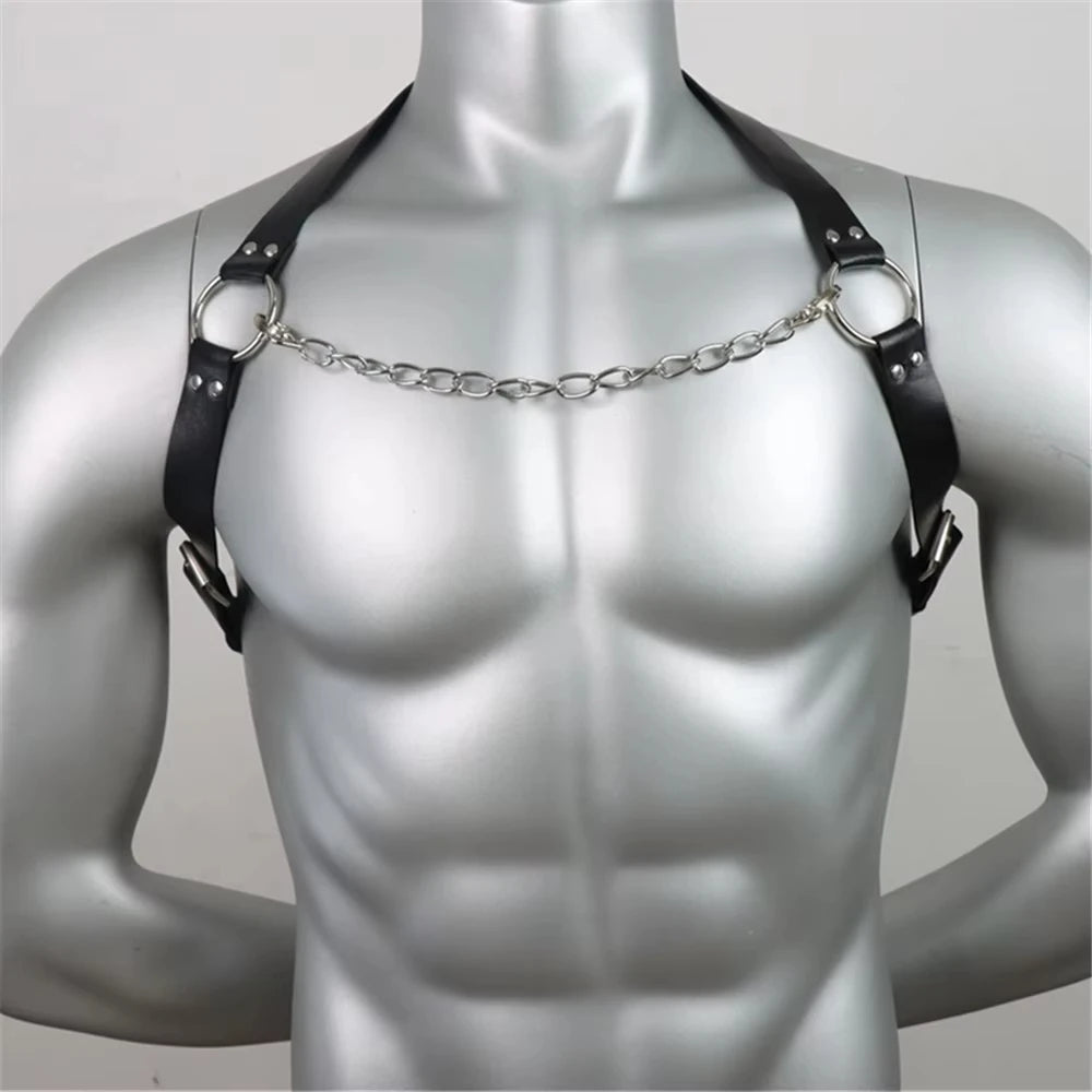 X-shape Men's Chest Harness Chain Belts Sexual Male Leather Body Straps Lingerie Fashion Punk Rave Gay Harness Accessories