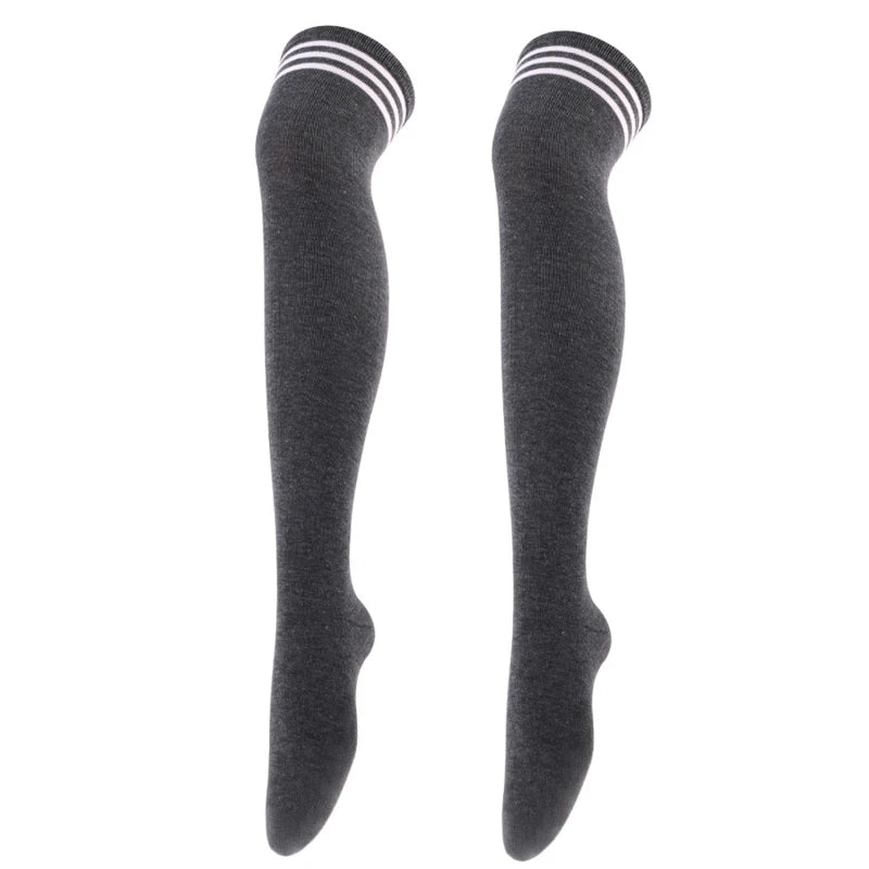 New Sexy Long Socks Solid Color Striped Women Over Knee Thigh High Over The Knee Stockings Ladies Girls Warm Knee Socks 2023