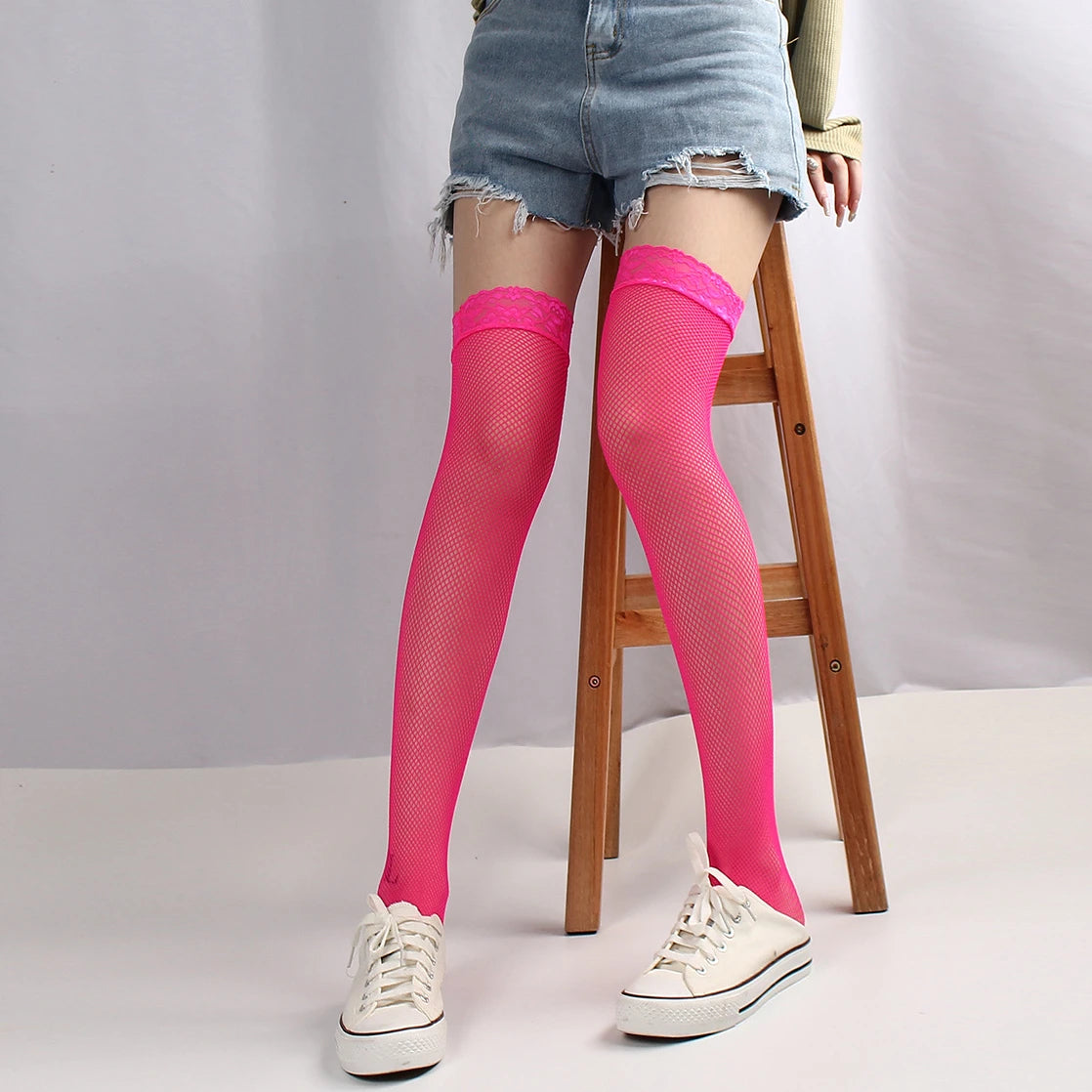 Erotic Lace Knee High Socks for Women Lingerie Small Mesh Thigh High Hosiery Green Yellow Pink Blue Purple White Sexy Stockings