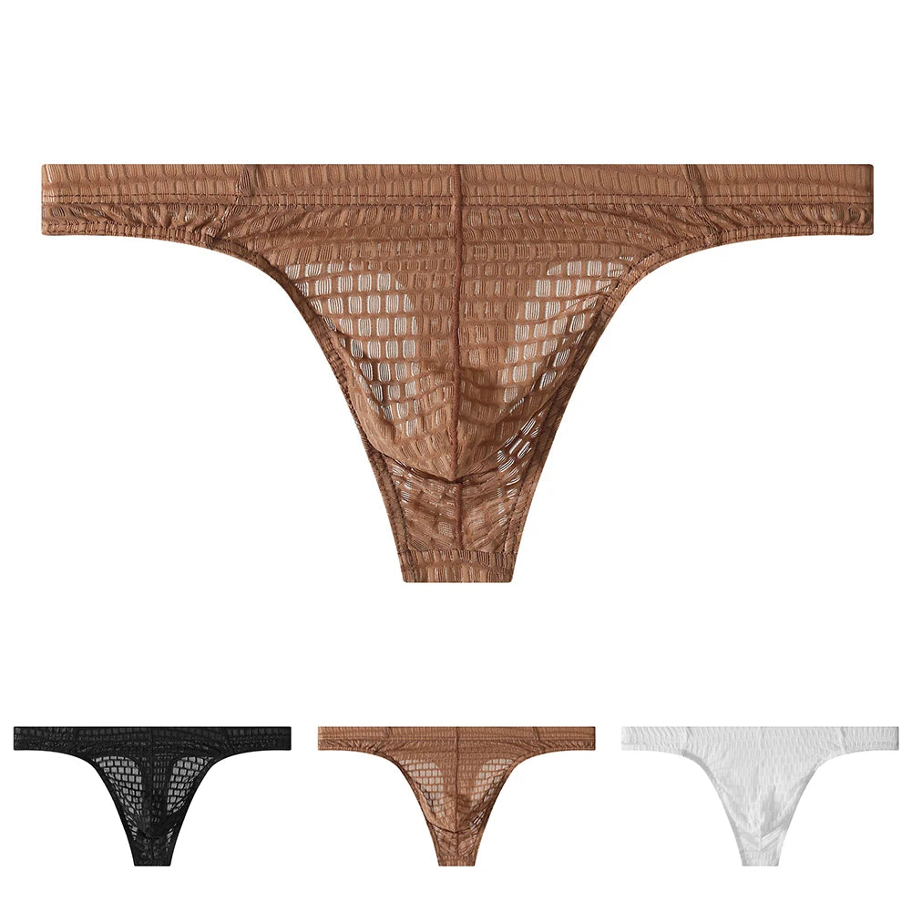 Men Comfortable Soft Underwear See Through Mesh Jockstrap Pouch Thong Low Rise Breathable Bikini G-strings Male