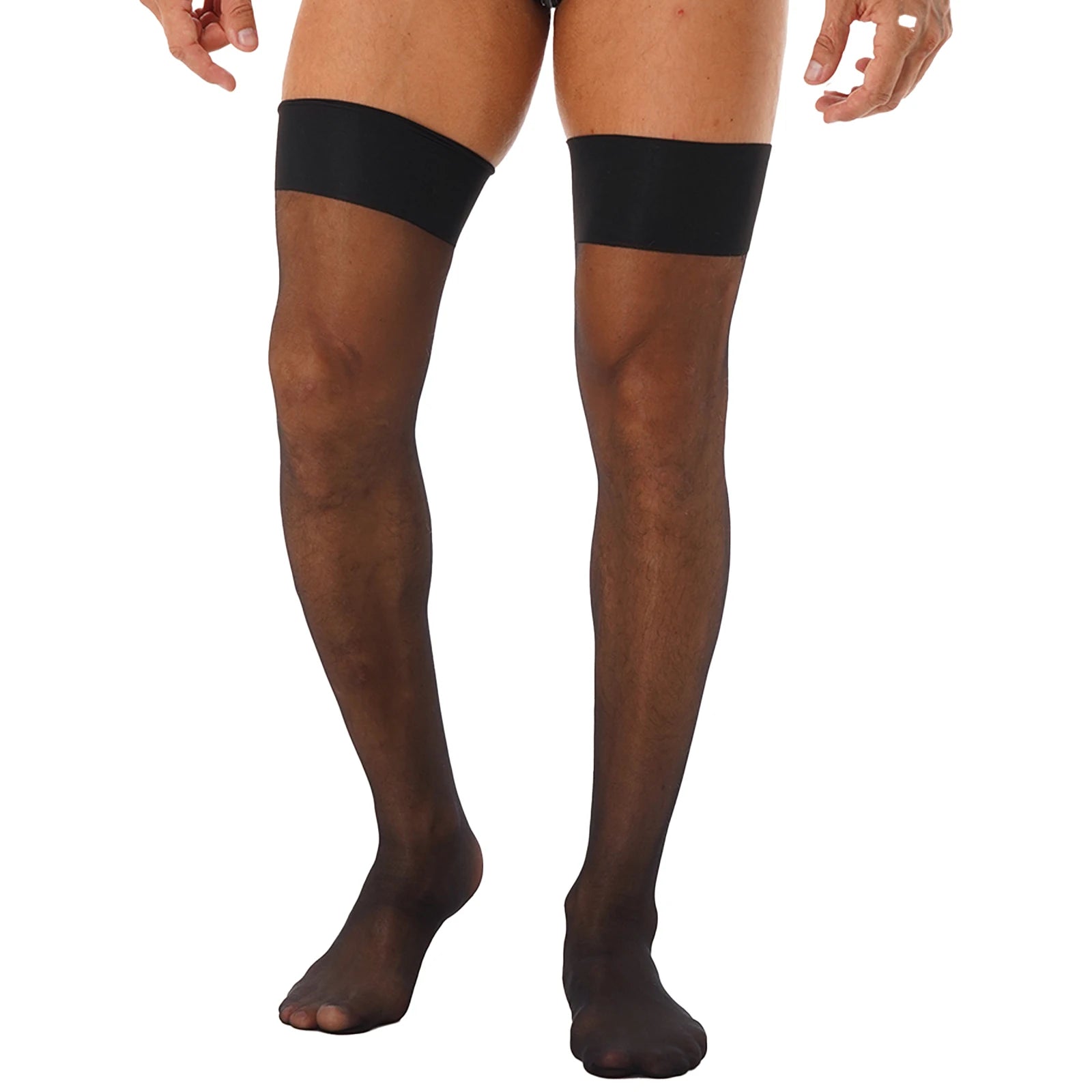 Men Glossy See-through Stockings Thin Shiny Solid Color Stretchy Sheer Thigh High Socks Sissy Fishnet Hollow Out Mesh Hosiery