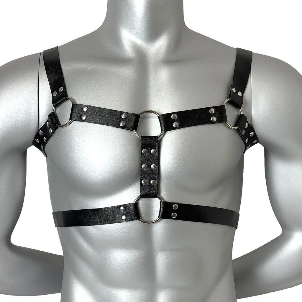 Male Leather Chest Harness Adjustable Lingerie Fetish Gay Clothing Accessories Body Bondage Goth Punk Club Cage Strap for Men