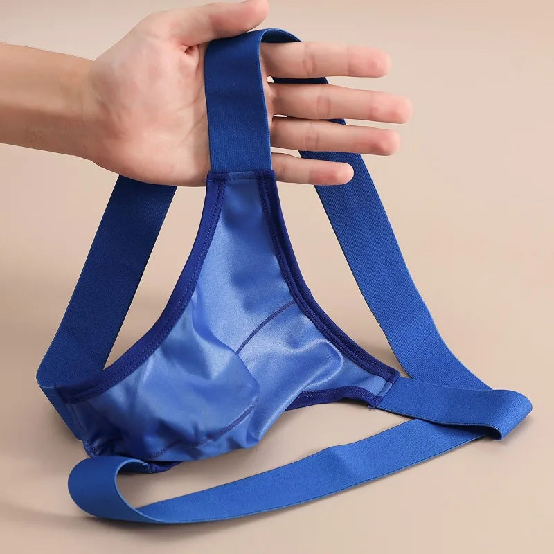 Men's Sexy Jockstrap Thong Open Back Stretch Leather Underwear Korean Youth Bugle Pouch Jock Strap Lingerie Hollow Butt G-String