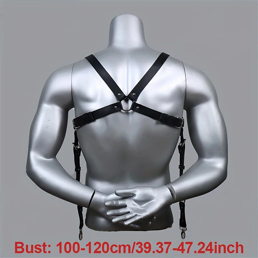 Leather Men Body Restraint Leather Shoulder Harness Belt Straps Suspenders Braces Armor Costume Sexual Male Lingerie Punk Gothic