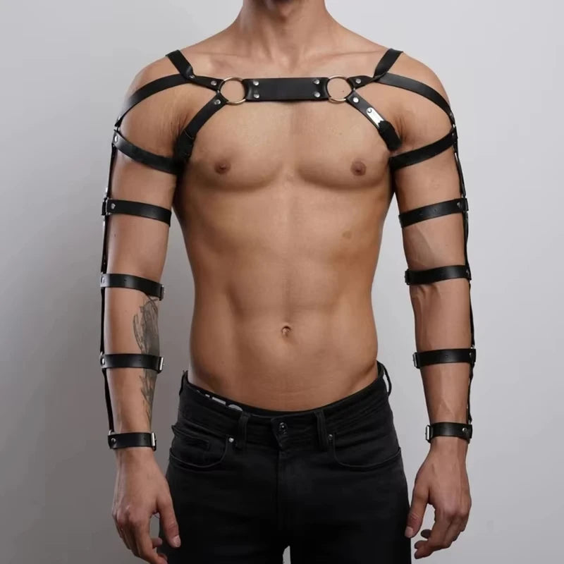Male Faux Leather Sexy Chest Harness, Men Body Cage Shoulder Harness Strap Clothing Accessories for Adult