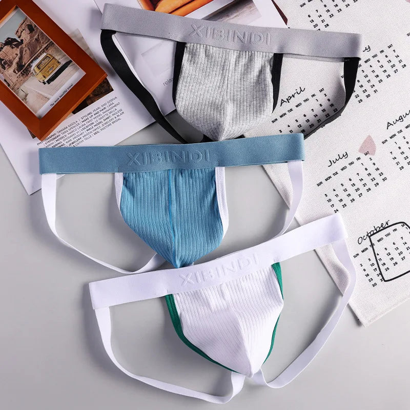 Ribbed Cotton Jockstrap for Men Sexy Low Waist U Convex Pouch Underpants Breatahble Hip Lift Sports Thong Gays Open Butt Knicker