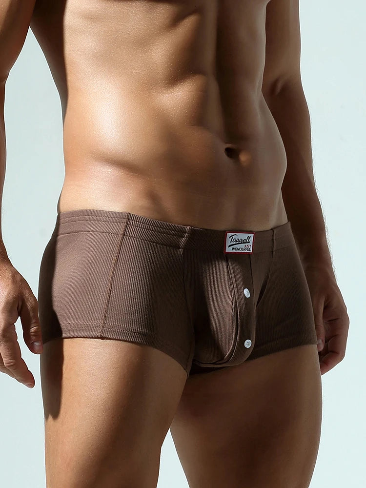 Men's flat underwear, made of synthetic cotton, high elasticity, raised, button decoration, comfortable slim fit solid color