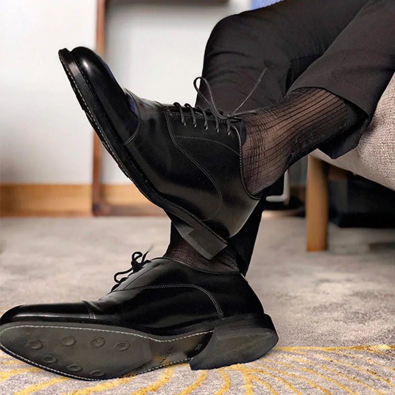 Men Sexy Dress Transparent Tube Silk High Socks Men Nylon Silk BDSM Slave Fetish Sissy Gay Hosiery Men Pure Sex Gaming Stockings