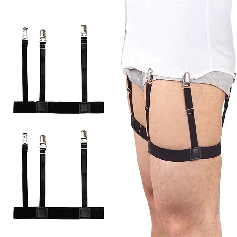Men Shirt Stay Belt With Non-slip Locking Clips Gentleman Leg Thigh Suspender Garters Strap Fashion Elastic UniformShirt Braces