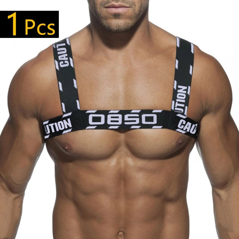 Sexy Elastic Band Harness Men Shoulder Straps Chest Bondage Muscle Halter Belt Men Bodysuite Gay Clubwear Club Party Costume