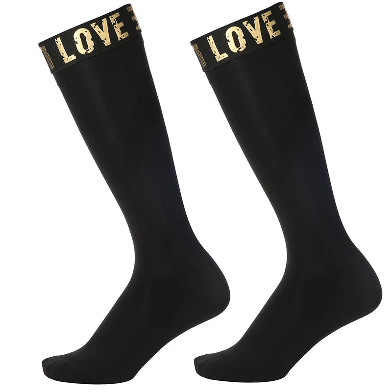 New Personalized Letters Stockings Comfortable Breathable Sexy Femboy Black Stockings Silky Smooth Oily Stretch Business Socks