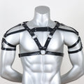 Men's Punk Waist Belt, Gothic Black Leather Chest Harness Adjustable With Buckles and O-Rings Costume Costume