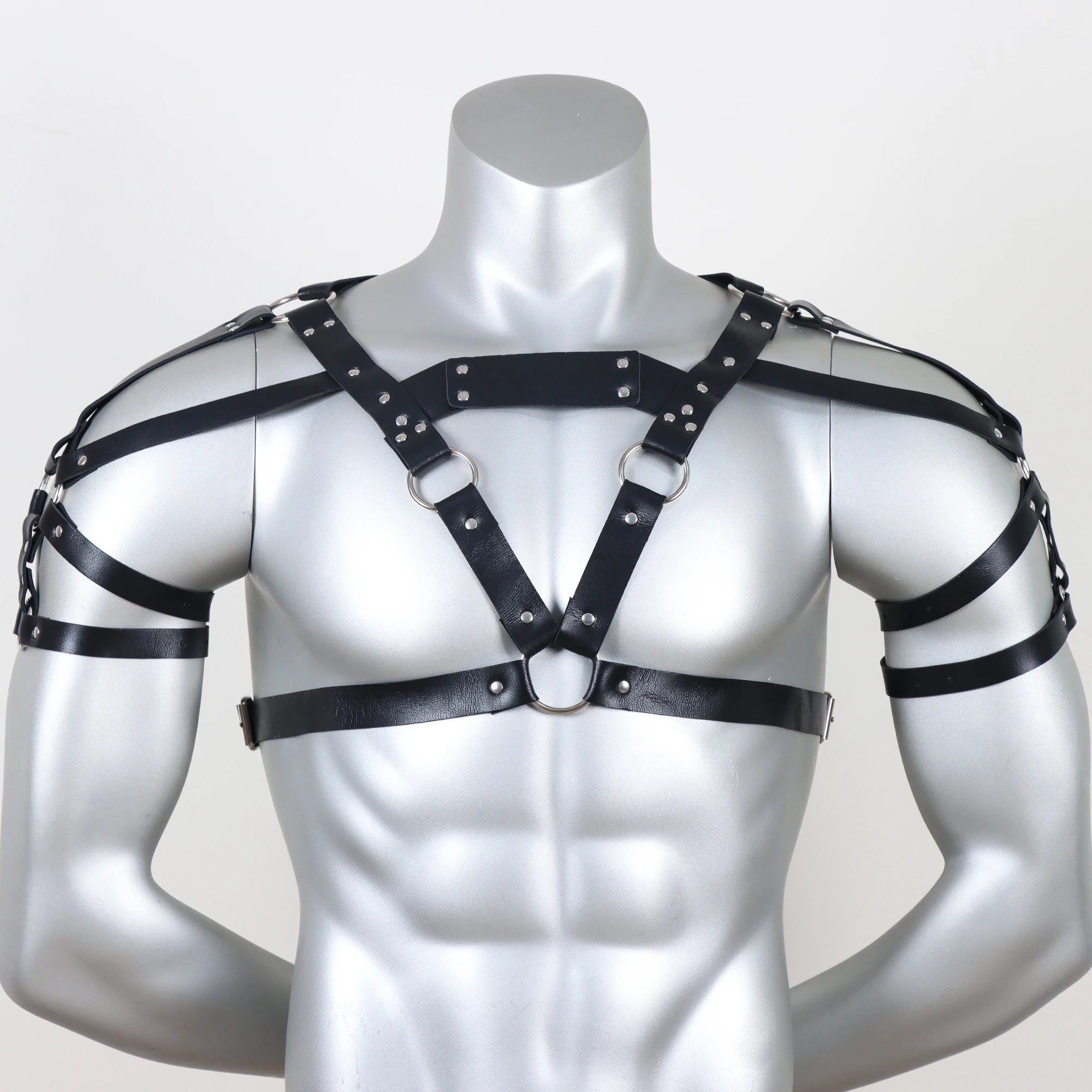 Men's Punk Waist Belt, Gothic Black Leather Chest Harness Adjustable With Buckles and O-Rings Costume Costume