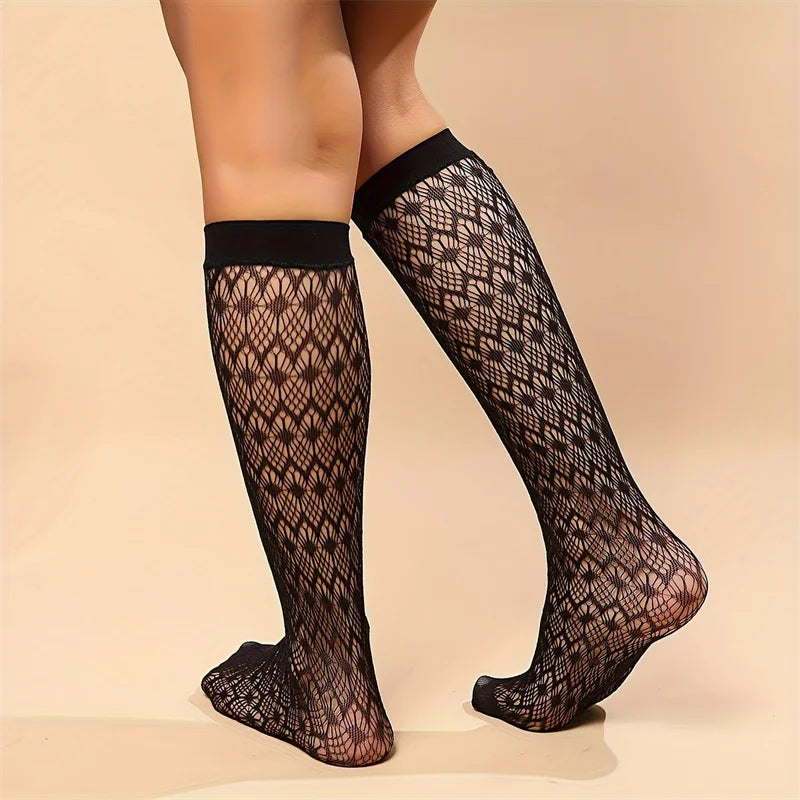 3 Pair Sexy Fishnet Stockings Hollow Out Woman Socks Transparent Knee High Socks Gothic Lolita Japanese Mid-tube Female Socks