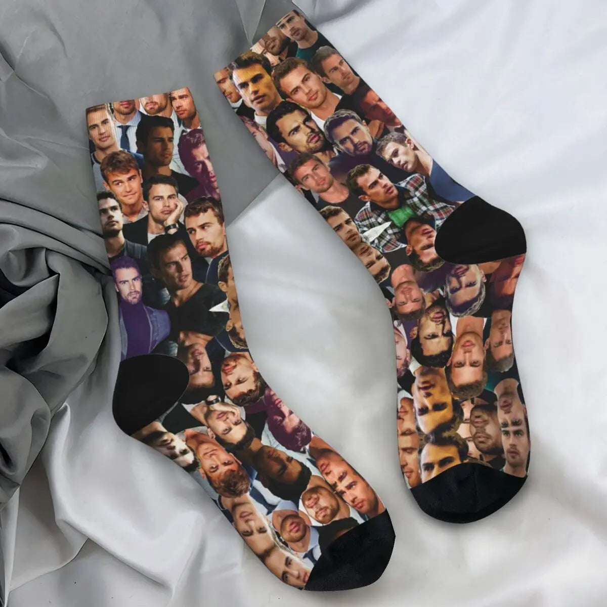 Unisex Men Socks Theo James Photo Collage English Actor Stockings Spring Funny Comfortable Socks Sports Anti Bacterial Socks