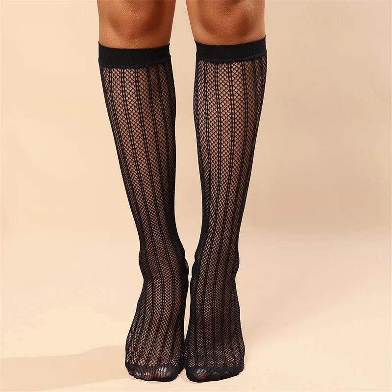 3 Pair Sexy Fishnet Stockings Hollow Out Woman Socks Transparent Knee High Socks Gothic Lolita Japanese Mid-tube Female Socks