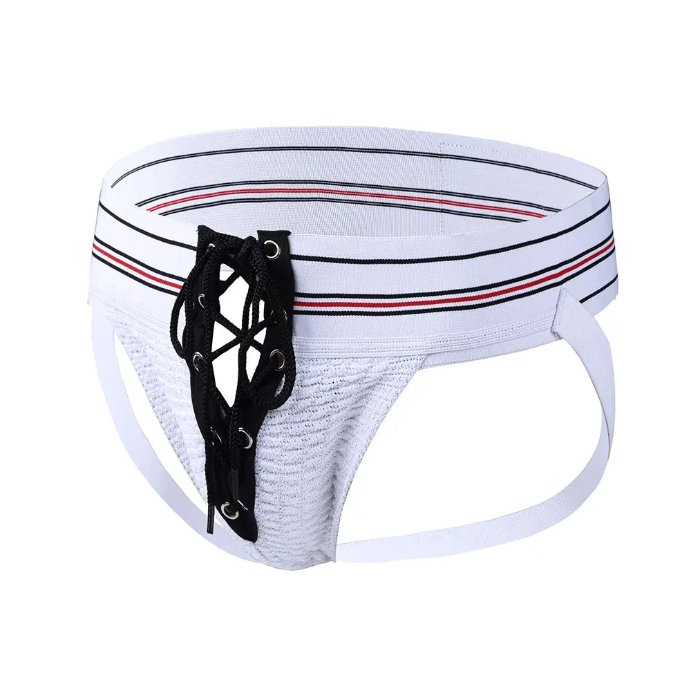 3 Inch Waistband Men's Athletic Supporter Jockstrap Sexy Strip Footballer Lace Up Gay Penis String Open Underwear LGBT Clubwear