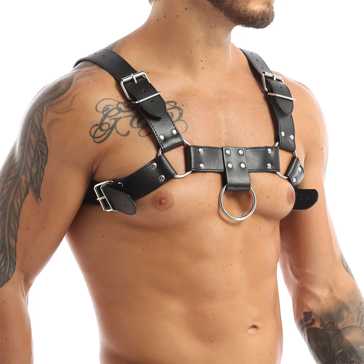 Sexy Men Harness Leather Chest Harness Belt Metal Rivets Fetish Gay Adjustable Belt Punk Rave Erotic Fetish Clothing Accessories
